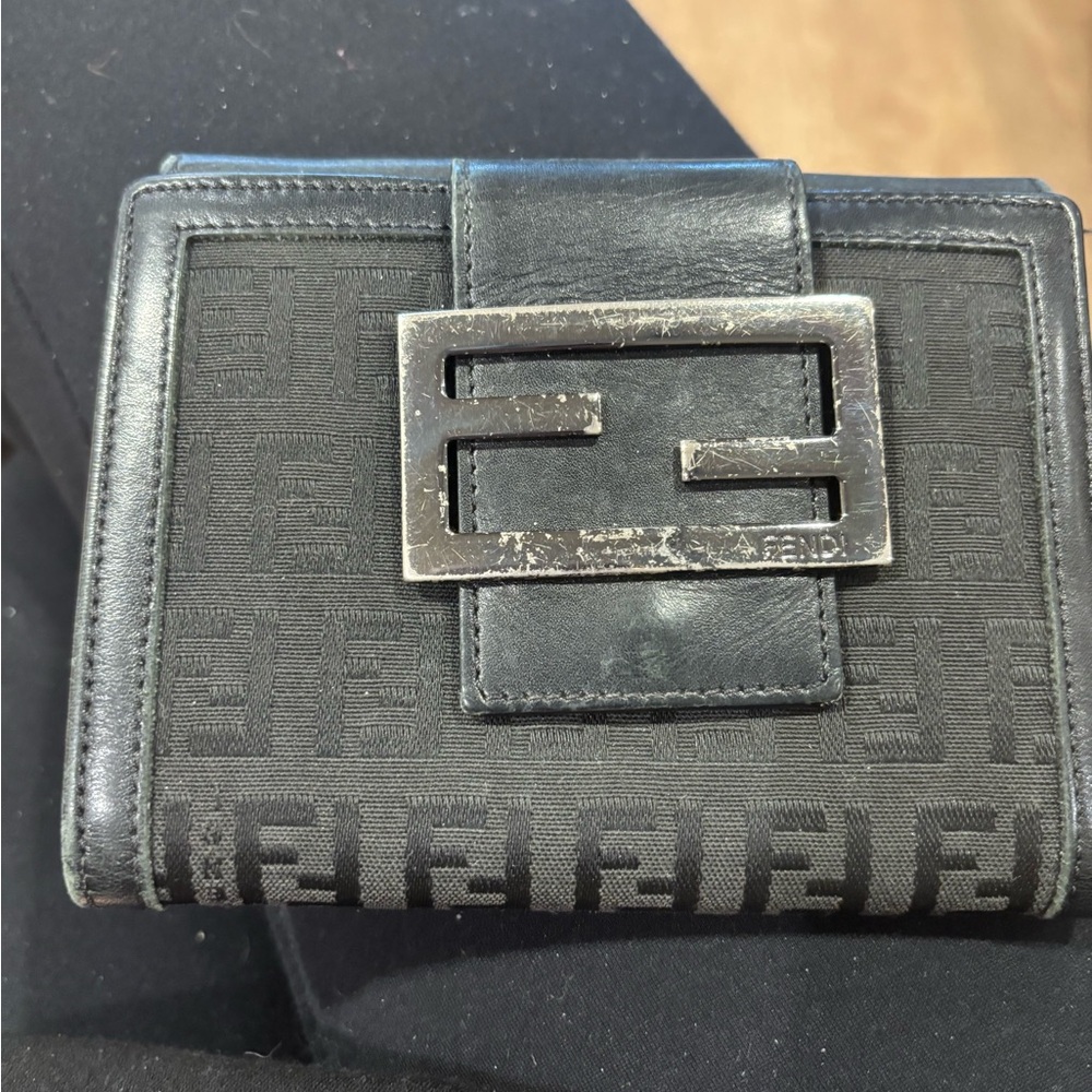 Fendi Black Wallet with Distinctive Silver Buckle